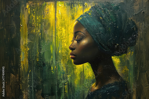 Pintura al óleo de mujer africana, pintura costumbrista photo