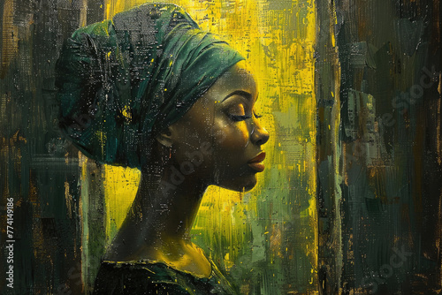 Pintura al óleo de mujer africana, pintura costumbrista photo