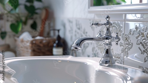 Close-up of a vintage gold basin mixer tap  combining high quality with inspired design  ideal for luxurious bathrooms