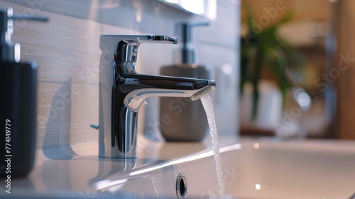 Close-up of a modern  high-quality sink faucet in a bathroom  showcasing inspired design ideas for a sleek  functional space