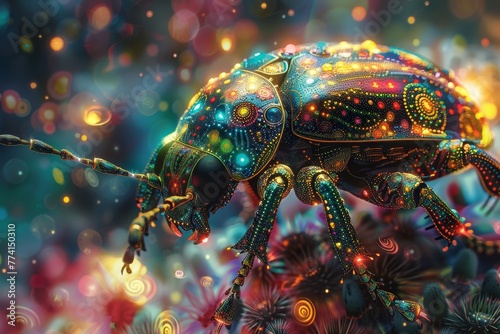 Kaleidoscopic Beetle on a Starry Night