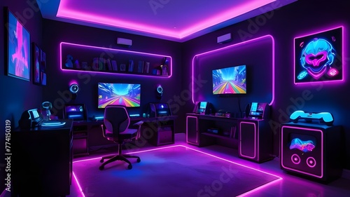 Neon Lightning Gaming Room Spectacle