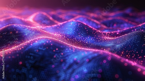 Digital Wave Energy Flow. A dazzling display of digital waves in pink and blue. Ideal for concepts related to technology, data flow, and network connectivity.