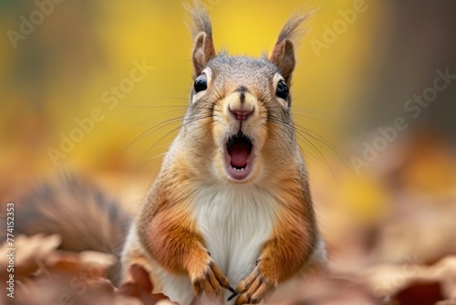 A squirrel is happy and surprised. Generative AI 