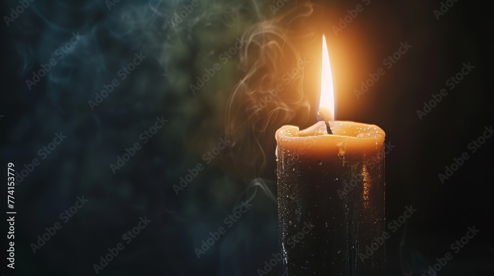Dramatic close-up of a Gothic candle's flame, illuminating the darkness, designed with text space for impactful, creative expressions