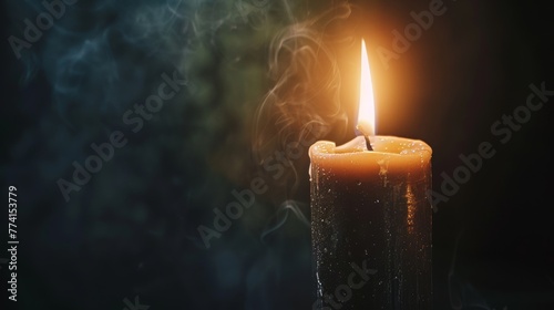 Dramatic close-up of a Gothic candle's flame, illuminating the darkness, designed with text space for impactful, creative expressions