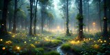 Enchanted Forest Clearing: Glowing Fireflies and Ethereal Mist