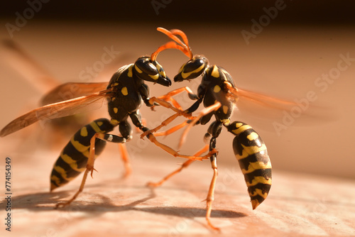 2 wasp are fighting for their territory in the spring macro 