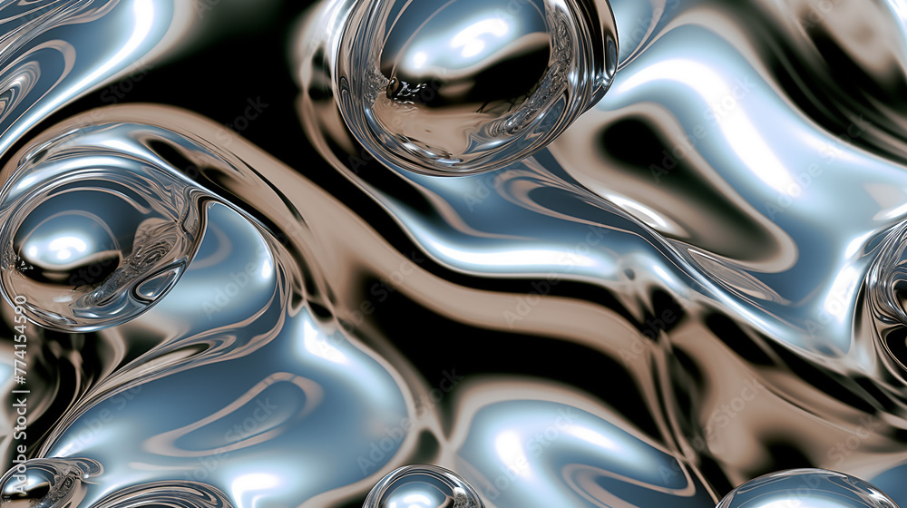 3d render illustration. Chrome background with glossy liquid metal effect.Use for background, wallpaper, web page.
