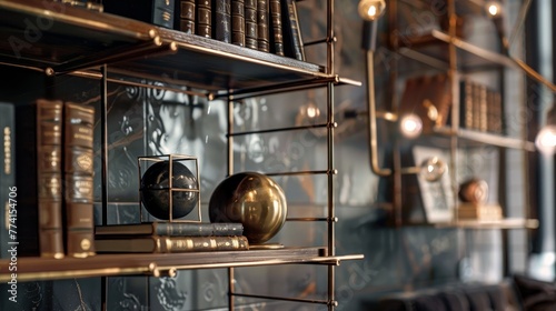 Close-up on a luxurious hanging shelf rack, displaying unique and inspired bookshelf ideas that elevate home decor to art