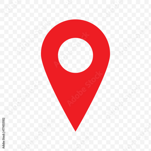 A red location pin. Textured destination sign in a flat style. Illustration on transparent background, eps10