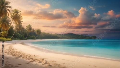 Evening on empty beach, perfect vacation on tropical island, summer holiday travel landscape photo