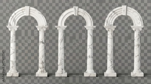 Modern realistic illustration of ancient roman and greek architecture design elements, archway decoration for classic palace architecture.