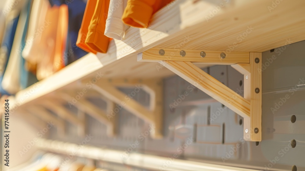 A close-up of unique hanging shelf racks in a laundry shop, showcasing inspired design ideas that combine functionality with style