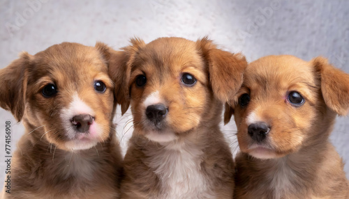 Group portrait of adorable puppies on digital art concept, Generative AI. © Watercolor_Concept