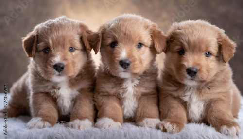 Group portrait of adorable puppies on digital art concept, Generative AI.