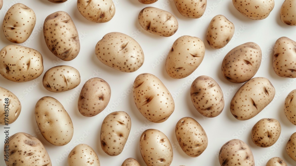 Pattern formed by potatoes against a white background Pattern formed by potatoes against a white background