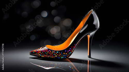Luxury modern high heel shoes on dark background 