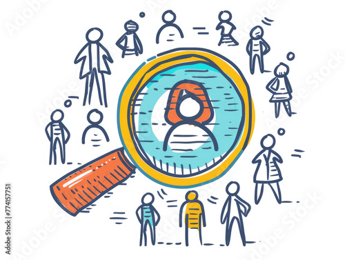 Customer Focus Doodle of a magnifying glass focusing on a customer icon emphasizing customer centric business strategies photo