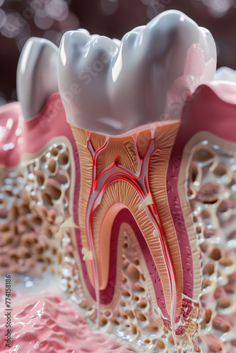 Sensitive Teeth A 3D render of a tooth crosssection showing sensitivity protection treatment in action closeup
