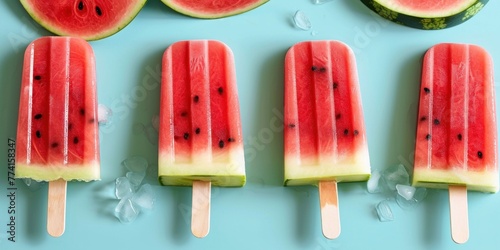 Watermelon-shaped homemade popsicles with a creative twist  Generative AI 