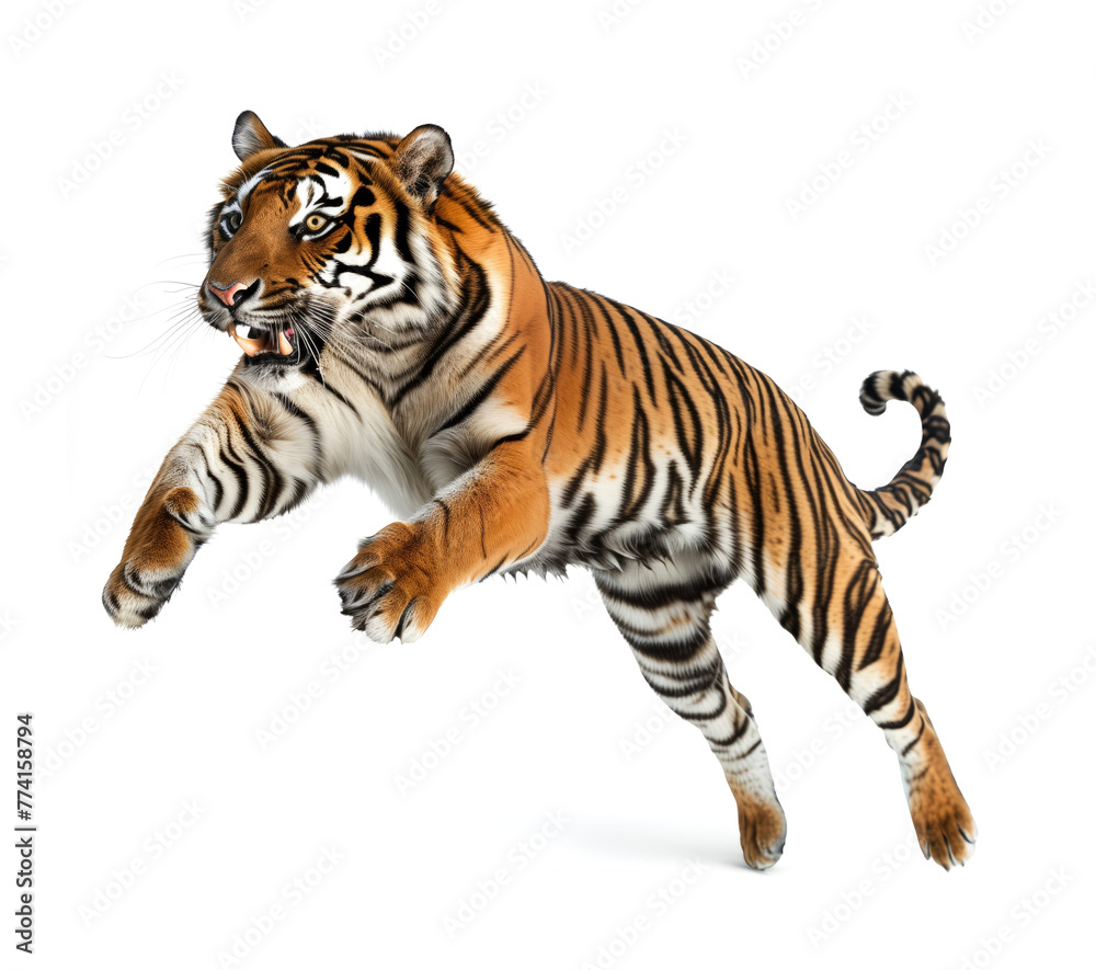 Obraz premium Fierce tiger pouncing forward with open jaws