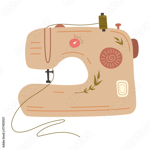 Cute sewing machine. Modern vector illustration. Isolated.