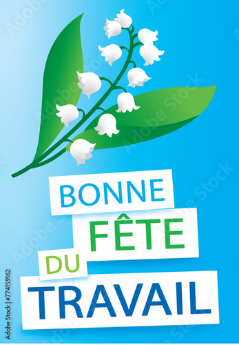 Muguet du 1er Mai - Fête du travail - Carte bleue verticale - Illustration vectorielle
