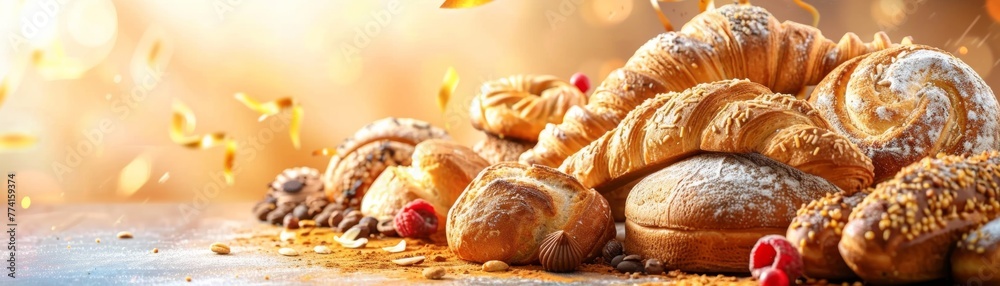 A table full of pastries and raspberries A table full of pastries and raspberries