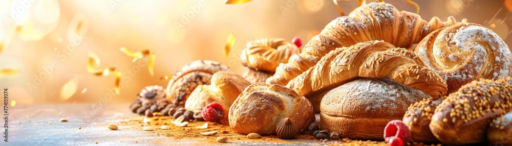 A table full of pastries and raspberries