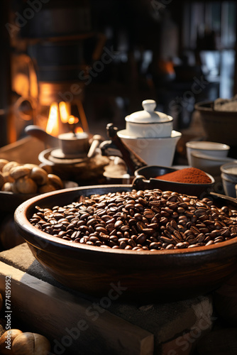 Coffee Roasting Process: Behind-the-scenes of coffee bean roasting.