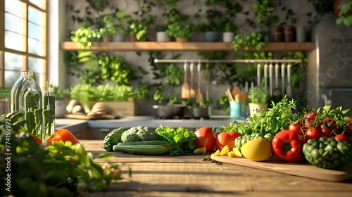 Vibrant and Sustainable Farm-to-Table Culinary Scene in Rustic Kitchen © pkproject