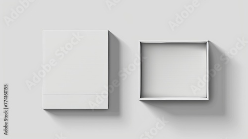 A realistic modern illustration of a white blank carton package with sleeve. Empty carton pack in the shape of a drawer for gift or goods delivery. Cardboard matchbox template...