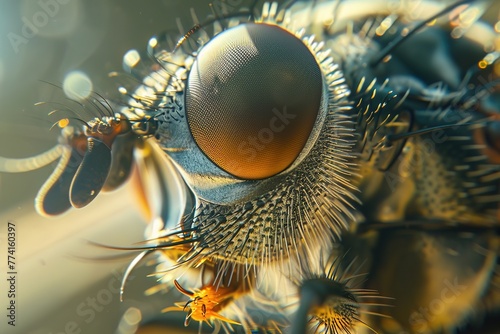 Macro shot of a flys eye, revealing the compound structure and reflections, suitable for detailed insect photography © Shutter2U