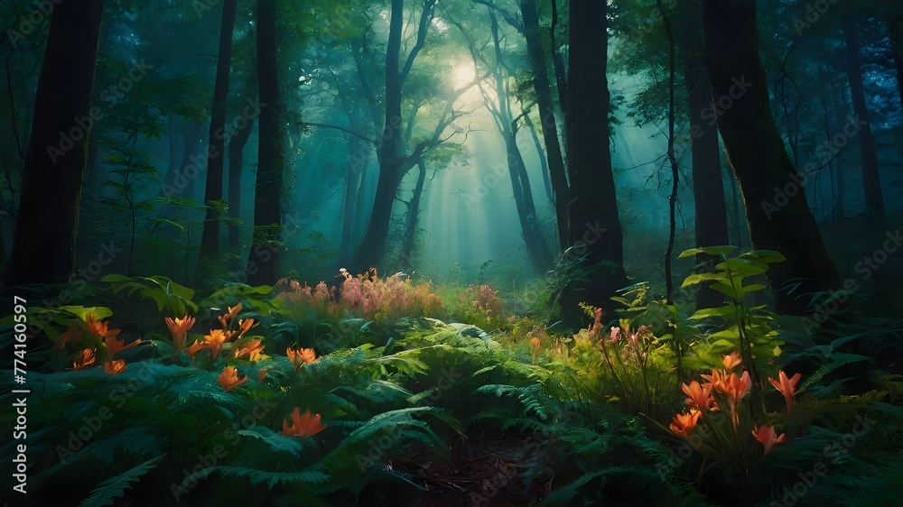 forest in the morning fog