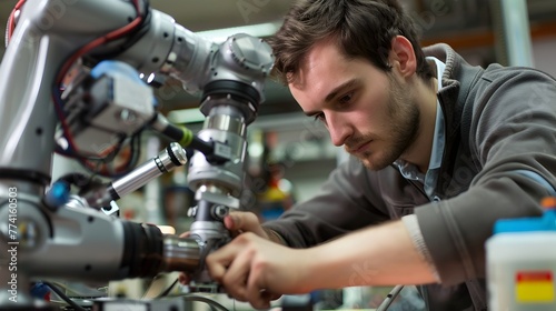 Wallpaper Mural Skilled Mechanical Engineer Finely Tuning Robotic Arm for Automated Technology and Precision Advancements Torontodigital.ca