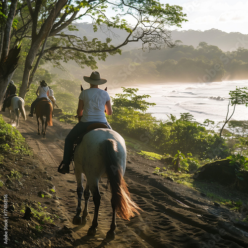 A horse back riding tour along the Costa Rican jungle coastline with an ethnically diverse upscale clientele. photo