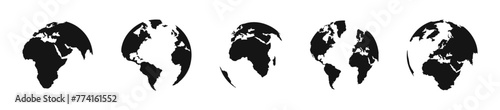 Globe continents silhouette set. Planet earth flat vector.