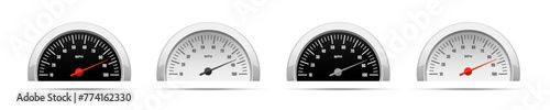 Speedometer vector gauge. Speed measurement realistic panel. Miles per hour vehicle display.