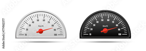 Speedometer vector gauge. Speed measurement realistic panel. Kilometers per hour vehicle display.