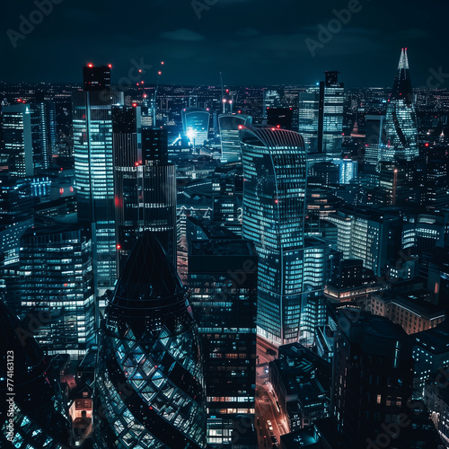 A night time cityscape of The City of London.