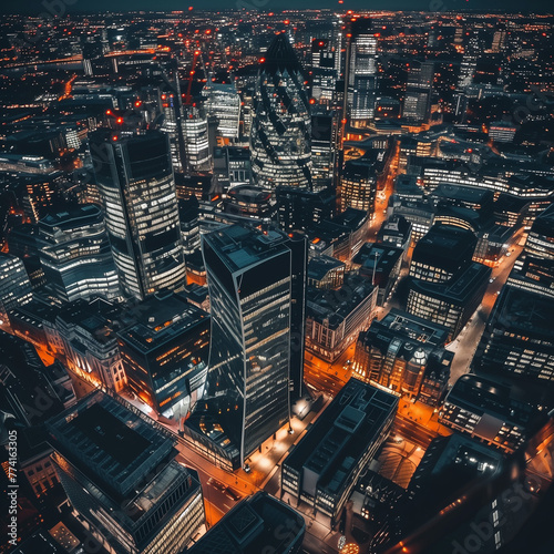 A night time cityscape of The City of London.