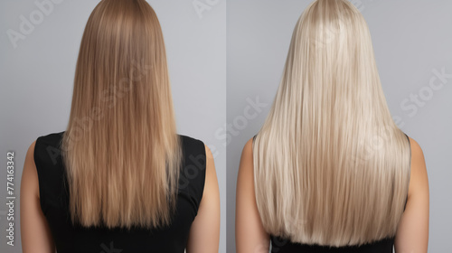 Blonde Hair before and after treatment, sick, cut and healthy hair