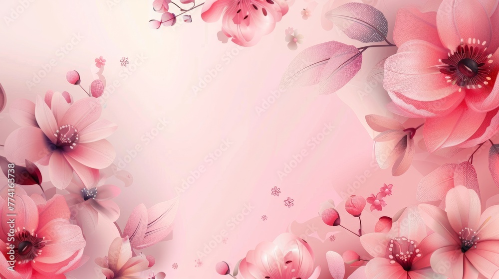 beautiful flowers light pink background.vector illustration.banner with central text area