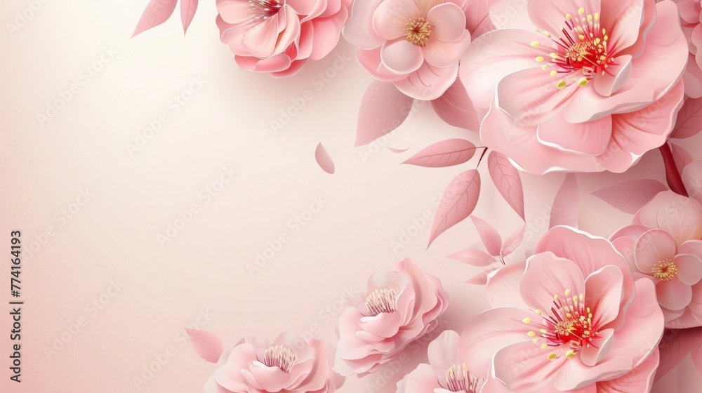 beautiful flowers light pink background.vector illustration.banner with central text area beautiful flowers light pink background.vector illustration.banner with central text area