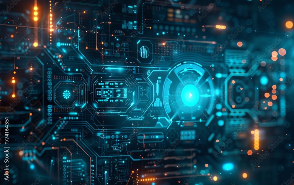 An illustration showcasing a futuristic AI system, featuring detailed blue designs representing the fusion of data and programming in a high-tech setting An illustration showcasing a futuristic AI system, featuring detailed blue designs representing the fusion of data and programming in a high-tech setting