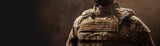 A soldier wearing a nanoenhanced bulletproof vest, showcasing durability and lightweight design in action , studio lighting