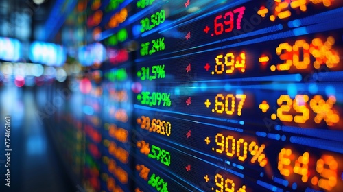 Vibrant display of a stock market board showing fluctuating financial figures and trends, symbolizing the pulse of the economy.