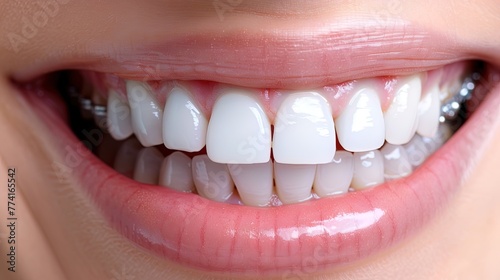 Close-up of a radiant smile adorned with braces  showcasing dental transformation and confidence