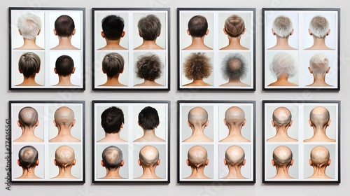 Close-up image depicts the progression of male baldness, emphasizing the receding hairline or bald photo